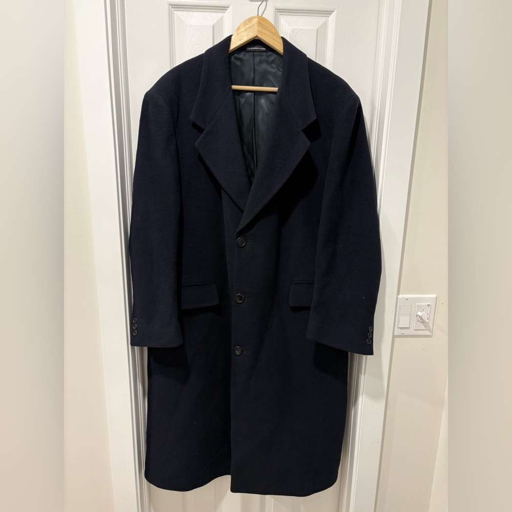 Vintage 1980s Men's Classic Black Overcoat Hyde Park Wool 42 S /Med Made Canada